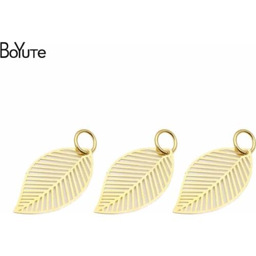 BoYuTe New Arrive 50 Pieces 12*20MM Filigree Leaf Charms for Jewelry Making Diy Hand Made Jewelry Accessories