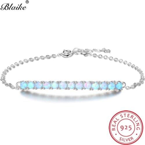 Blaike 100% Real 925 Sterling Silver Blue Fire Opal Bracelets For Women Single Row Birthstone Charm Bracelet Fine Jewelry Gifts