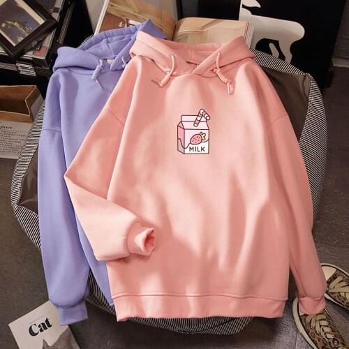 Strawberry Milk Plus Size Hoodies Harajuku Kawaii Oversized Sweatshirt Pullover Warm Women Sweatshirts Schoolgirl Winter Hoodie