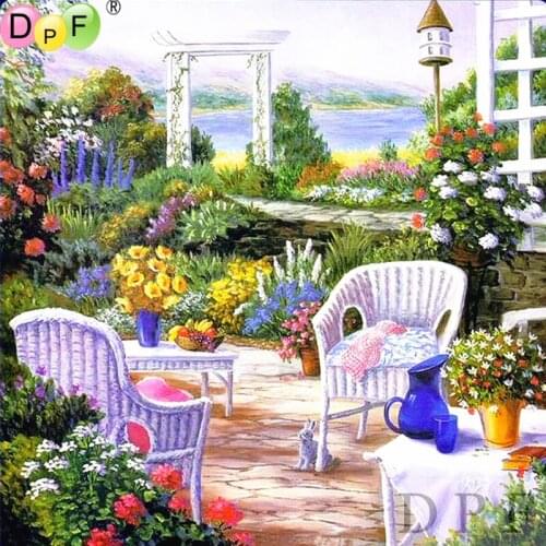 DPF Diamond Embroidery Seaside garden Diamond Painting Cross Stitch pasted rhinestone Mosaic Full Square home decor