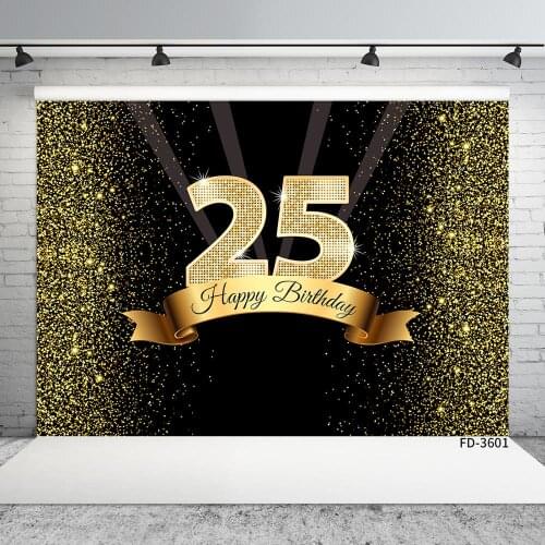Photography Backgrounds Golden Glitter Light Vinyl Cloth Prom Backdrop for Youth 25 Happy Birthday Party Photophone Photo Studio