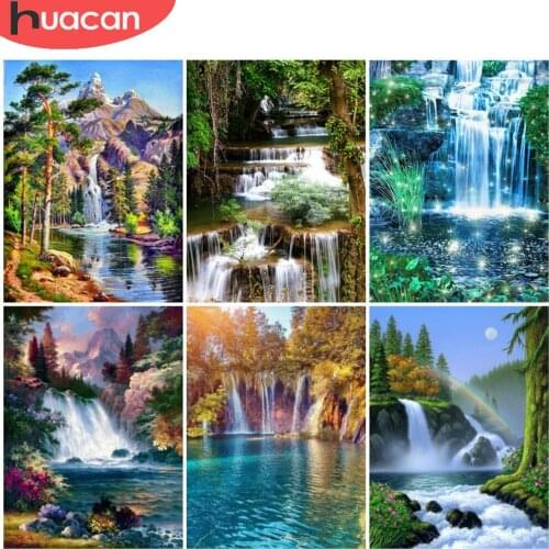 HUACAN Diamond Painting Nutural Landscape Diamond Mosaic Waterfall Cross Stitch Kits Home Art Wall Stickers