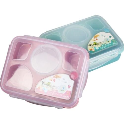 Supreme Bento Lunch Box Fully Sealed Food 5-compartment Bento Box Soup Bowl With Plastic Scoop Pratos Microwave Meal (00116)