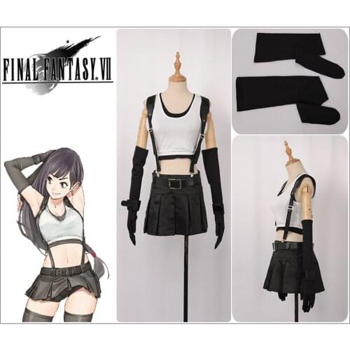 Final Fantasy VII Remake Tifa Lockhart Cosplay Costume Girl Sleeveless Top Black Tired Skirt Halloween Carnival Costumes