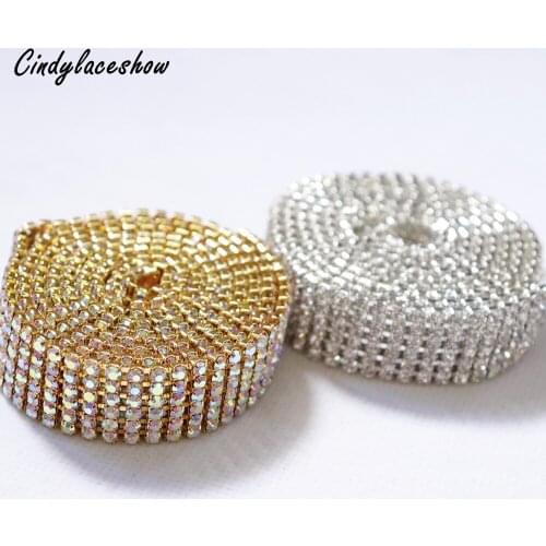 Rhinestone Crystal Chain Trims Tape Sparkle Diamante Appliques Bridal Sash Sewing on Clothes Bags Cakes Cell Dress Decorations