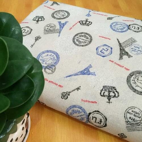 Linen Cotton Fabric Printed Crown Tower Used for Handmade DIY Process Lining Cloth Pillow Curtain Beam Pocket Table Cloth