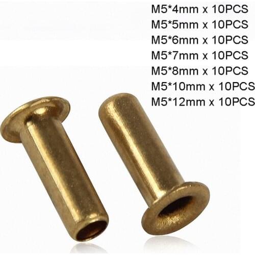 M5 Brass Eyelet Hollow Tubular Rivets Through Nuts Kit Length 4/5/6/7/8/10/12mm