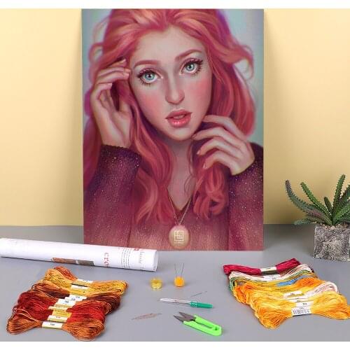 Cartoon Girl Woman Printed 11CT Cross-Stitch Complete Kit Embroidery DMC Threads Knitting Painting Handicraft Adults