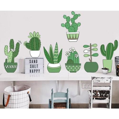 Cartoon Green Cactus Wall Stickers Skirting Line Art Nursery Childrens Room Home Decoration Self Adhesive Wallpaper