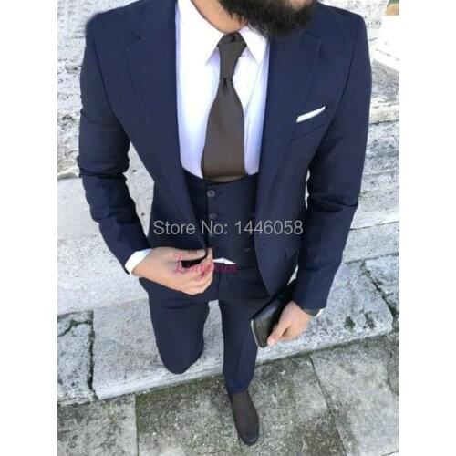 2018 New Navy blue Business Mens Suits Wedding Groom 3 Pieces Slim Fit Party Suit Dress Wedding Suits For Men Blazer Tuxedo