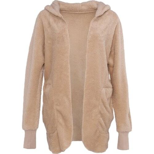 New Fashion Women Ladies Winter Warm Plush Coat Hooded Top Female Loose Elastic Casual Side Pocket Wind-Proof Parkas Brown