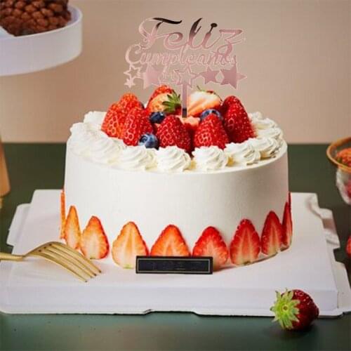 New Gold Feliz Cumpleanos Spanish Acrylic Cake Topper Rose Gold Star Baking Cake Topper for Kids Birthday Party Cake Decorations