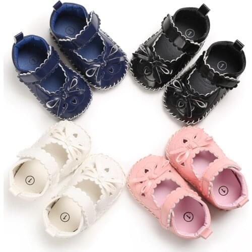 Newborn Baby Girls Shoes PU leather First Walkers With Bow Princess Infant Soft Soled Non-slip Crib Shoes