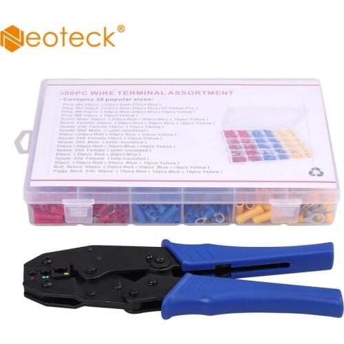 Neoteck 500 pcs Crimp Connectors with Crimping Plier Electrical wire connectors from tinned copper inserts and PVC insulator