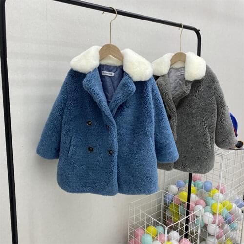 2021 Autumn Winter Girls Faux Fur Coat Teddy Bear Girls Jackets and Coats Warm Parkas Kids Outerwear Clothes Thick Overcoat D340