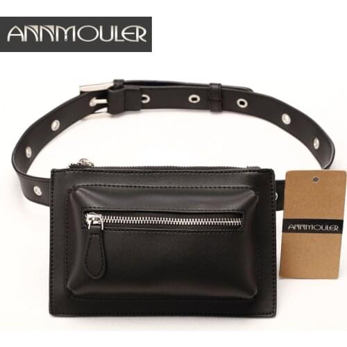 Annmouler Brand Designer Women Waist Bag Pu Leather Belt Bag Solid Color Phone Pouch Quality Fanny Pack Adjustable Waist Packs