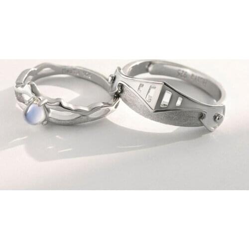 Plated Moonstone Princess and Knight Open Band Rings Lover Jewelry F3MF