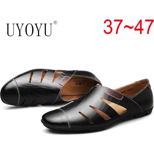 Luxury Brands Sandals Shoes For Men Plus Size Slippers Summer Driving Genuine Leather Casual Driver Beach Dad Outdoor Soft Soled