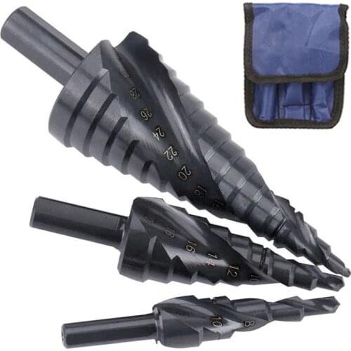 Step Drill Bit HSS Spiral Groove Titanium Coated Wood Nitrogen Metal Hole Cutter Core Drilling Tools Set 4-12mm 4-20mm 4-32mm