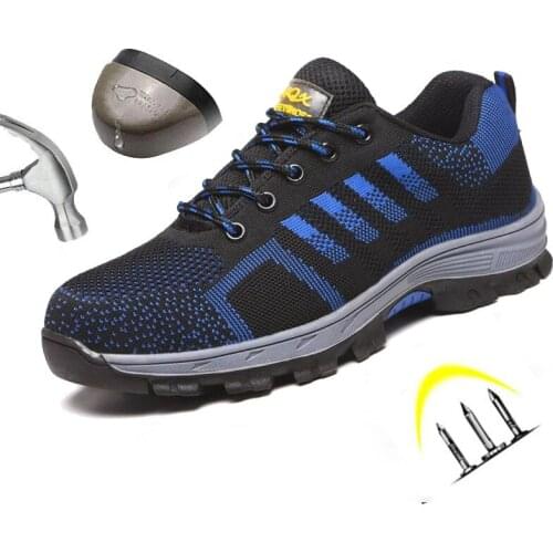 Safety Shoes Men Breathable Mesh Lace Up Steel Toe Anti Smashing Puncture-resistant Indestructible Work Boots Large Size 36-46