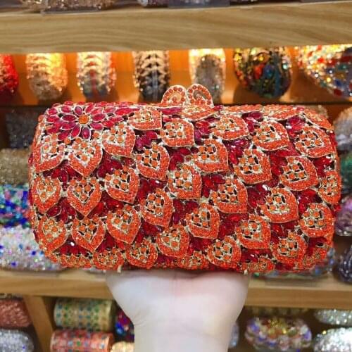 Lady red Crystal Women Evening Minaudiere Bag Wedding Bridal Flower Metal Handbag and Purse party shoulder bag crossbody bags