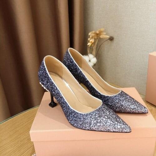 Super High Heels Shoes Women Sexy Pointed Toe Stiletto Heels Shiny Wedding Designer Shoes Slip-on Zapatillas Mujer Size 34-41