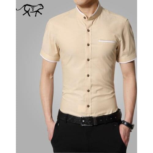 2018 New Men Shirts Brand Mandarin Collar Slim Fit Mens Chemise Homme Casual Summer Business Dot Shirt Short Sleeve Solid M-5XL