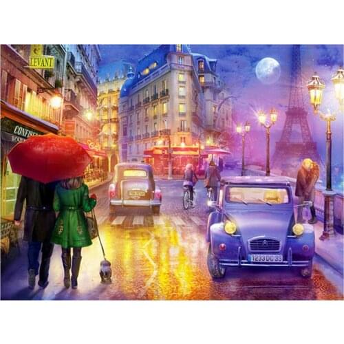 2020 5D Diamond Embroidery Full round square drill Cross Stitch Couple car city street scenery Diamond Painting mosaicZP-2260