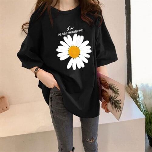 2021 Girls Fashion Summer New Trend Short-sleeved Students Lazy Print Mid-length T-shirt Womens Top Classic Clothes Wear Black