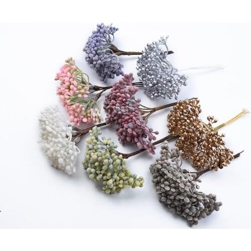 6pcs Artificial plants plastic brooch scrapbook wedding decorative flowers wreaths diy gifts box christmas decorations for home