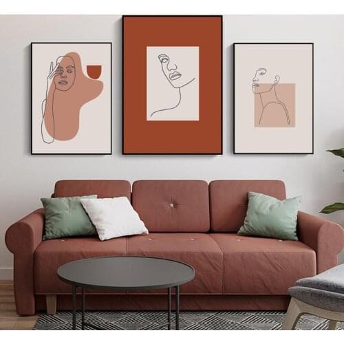 Abstract Face Figure Line Drawing Wall Art Canvas Painting Leaf Plant Poster Geometry Art Print Nordic Picture Living Room Decor