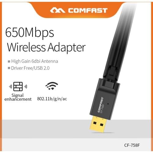 Comfast Free Driver 2.4G&5.8G USB Wireless Wifi Adapter 650Mbps Though Wall Wifi Ethernet Network Card 6dbi Wifi Antenna CF-758F