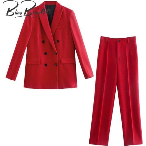 BlingBlingee Za 2021 Autumn Woman Traf Outfits Female Elegant Fashion Office Lady Blazers + Straight Pants Suits 2 Piece Sets