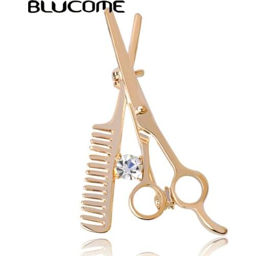 Blucome New Comb Scissors Brooch Hat Collar Clips Bijoux Austrian Crystal Hijab Pins Up Brooches For Wedding Dress Girl Jewelry