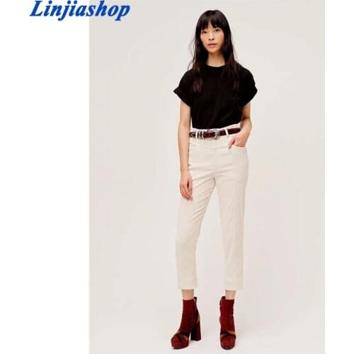 High waist pants wide leg korean cotton ankle-length women pants elgant fashion solid pantalones mujer cintura alta