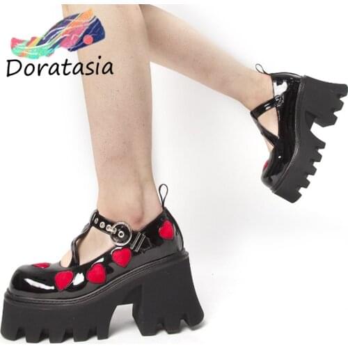DORATASIA Brand New Women Mixed Color Buckle Platform Shallow Punk Shoes High Heel Casual Cosplay Pumps Women Pumps