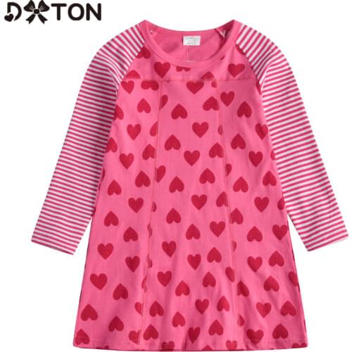 DXTON Baby Girls Dresses 2020 Winter Kids Dress For Girls Stripe Children Clothing Heart Pattern Cotton Girls Casual Dress 3-8Y