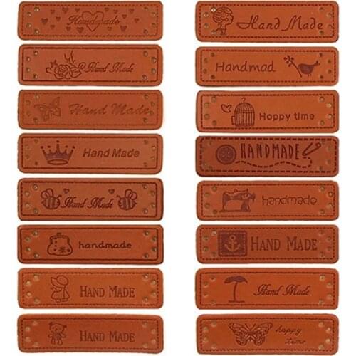 20Pcs/lot 50x15mm Handmade PU Leather Labels Rectangle Embossed Label DIY Jeans Bags Hat Shoes Tags Garment Sewing Accessories