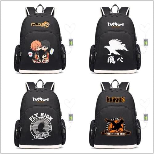 Haikyuu!! Karasuno Koukou canvas Backpack teenagers School bag USB Charging Travel Bag Hinata Shoyo laptop sport bags