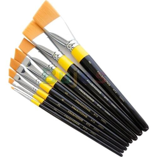 HWAHONG Artist Design Painting Paint Brushes Angular Flat Brush 972 Series, Synthetic Fiber, Sizes No. 1, 2, 3, 4, 5, 6, 7, 8