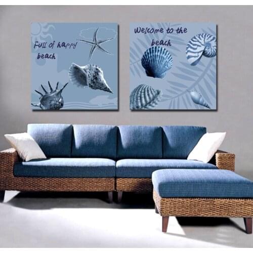 2 Pieces Free Shipping Hot Sell Modern Wall Painting sea beach shell Home Decorative Art Picture Paint on Canvas Prints