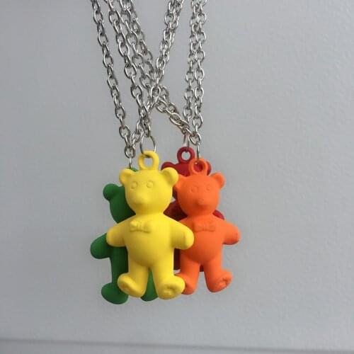 Fashion Cartoon 5 Colors Transparent Resin Bear Pendant Necklace Girl Cute Yellow Blue Necklace Jewelry Party Fun Suitable Gift