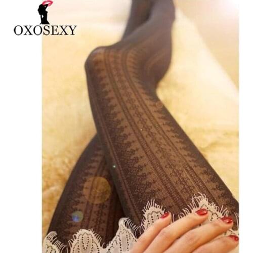 Fashion autumn black white Retro lace hollow sexy stockings Women Fishnet Pantyhose Mesh Thigh High Stocking sexy lingerie 036