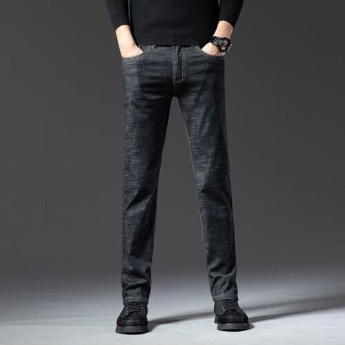 2021 New Mens Classic Blue Black Jeans Business Cotton Elastic Regular Fit Denim Pants Male Brand Trousers