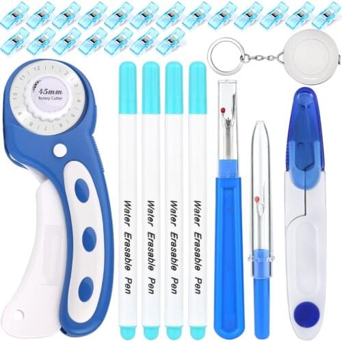 LMDZ 29Pcs 45mm Rotary Cutter Kit & Seam ripper & Patchwork Ruler & Sewing Clips for Cloths Fabric Leather DIY Sewing Craft