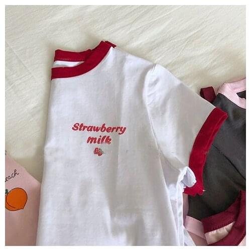 New T-shirt Short Short-sleeved T-shirt Female Round Neck 2021 Spring and Summer Purple Top Ins Students Strawberry T-shirt