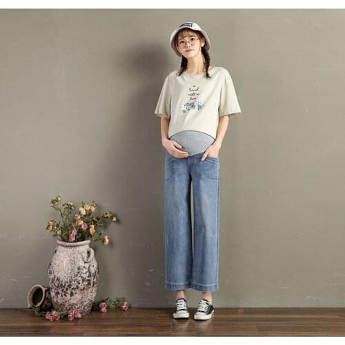 2020 New Pregnant Women Stretch Straight Jeans Women Loose Casual Drape Wide-Leg Pants Fashion Cropped Pants Womens Pants