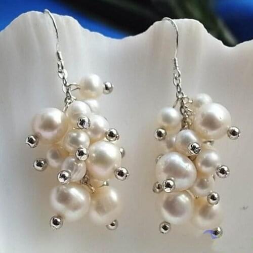 New Favorite Pearl Silver Dangle Earring 10mm White Round Freshwater Pearl Earring Handmade Fine Jewelry Birthday Lady Gift