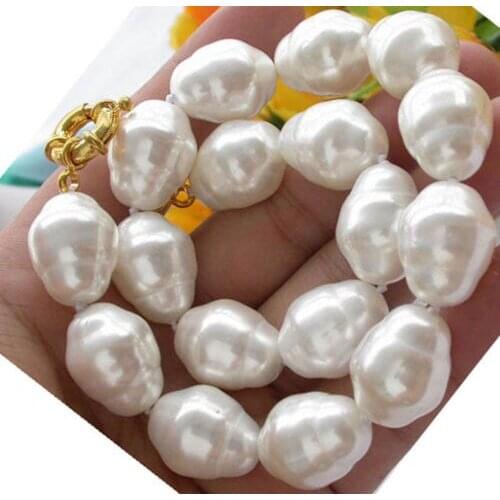 Hand knotted huge large 16x19mm south sea white baroque shell pearl necklace 18" fashion jewellery