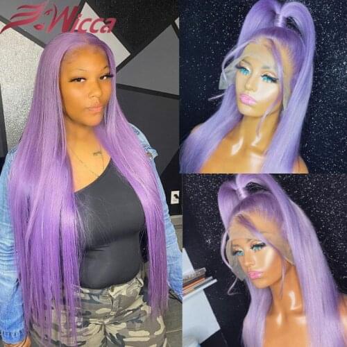 Light Purple Color 13x4 Lace Front Human Hair Wigs 180 Density Wavy Remy Brazilian Lace Front Wigs Pre Plucked For Women